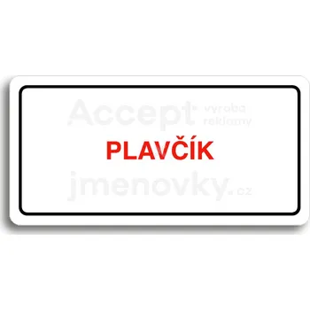 Informační tabulka Bílý piktogram "PLAVČÍK" s červeným textem a rámečkem&nbsp;-