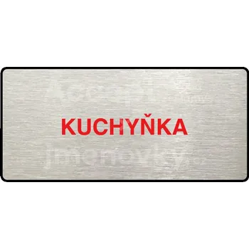 Informační tabulka Stříbrný piktogram "KUCHYŇKA" s červeným textem a rámečkem -