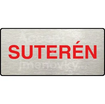 Informační tabulka Stříbrný piktogram "SUTERÉN" s červeným textem a rámečkem -