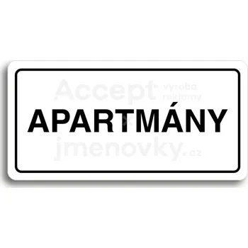 Informační tabulka Bílý piktogram "APARTMÁNY" s černým textem a rámečkem&nbsp;-