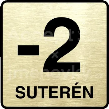 Značení Zlatý piktogram "-2 suterén" s černým&nbsp;textem a rámečkem&nbsp;-