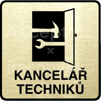 Značení Zlatý piktogram "kancelář techniků" s černým&nbsp;textem a rámečkem&nbsp;-