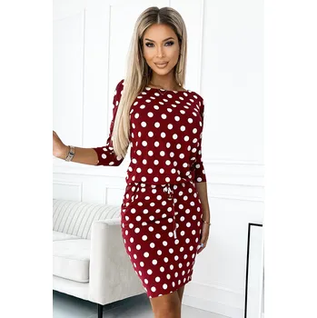Dámské šaty Numoco Sportovní šaty se vázáním a kapsami - burgundské + puntíky 13-164 Barva: Bordó, Velikost: XS