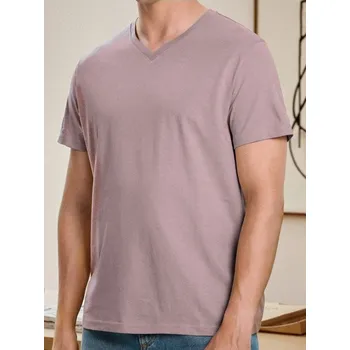 Pánské tričko Sinsay - Tričko basic s výstřihem do V - pastelová růžová - 537EY-03X - 537EY-03X-2XL