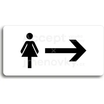 Informační tabulka Bílý piktogram "WC ŽENY VPRAVO" s černým textem bez rámečku&nbsp;-