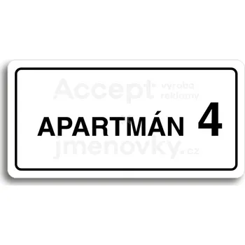 Informační tabulka Bílý piktogram "APARTMÁN 4 II" s černým textem a rámečkem -