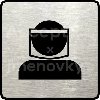 Informační tabulka Stříbrný piktogram "ochranný štít III" s černým textem a rámečkem -