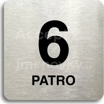 Informační tabulka Stříbrný piktogram "6 patro" s černým textem bez rámečku -