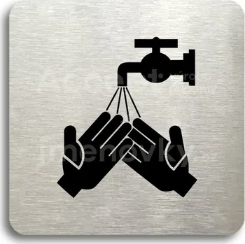 Informační tabulka Stříbrný piktogram "umyjte si ruce" s černým textem bez rámečku -