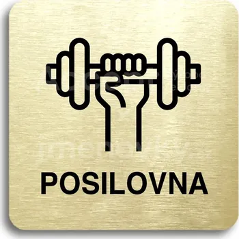 Značení Zlatý piktogram "posilovna" s černým textem bez rámečku -