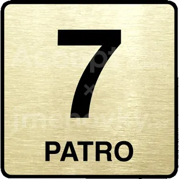 Informační tabulka Zlatý piktogram "7 patro" s černým textem a rámečkem -