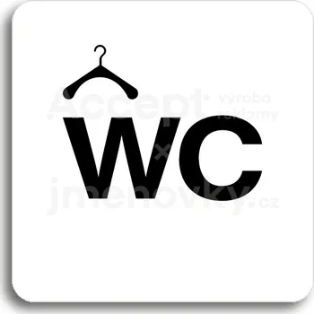 Informační tabulka Bílý piktogram "šatna, WC" s černým textem bez rámečku -