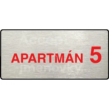 Informační tabulka Stříbrný&nbsp;piktogram "APARTMÁN 5 II" s červeným textem a rámečkem&nbsp;-