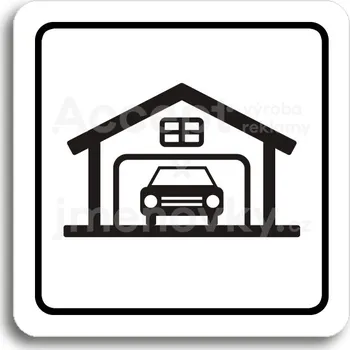 Informační tabulka Bílý piktogram "garáž" s černým textem a rámečkem&nbsp;-