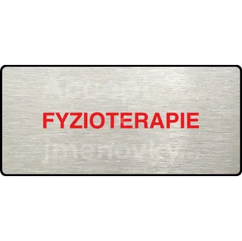 Informační tabulka Stříbrný&nbsp;piktogram "FYZIOTERAPIE" s červeným textem a rámečkem&nbsp;-