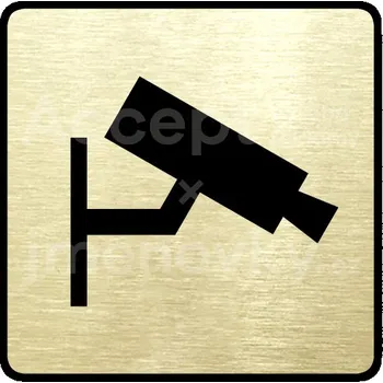 Informační tabulka Zlatý piktogram "monitorováno II" s černým&nbsp;textem a rámečkem&nbsp;-