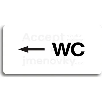 Informační tabulka Bílý piktogram "WC VLEVO" s černým textem bez rámečku&nbsp;-