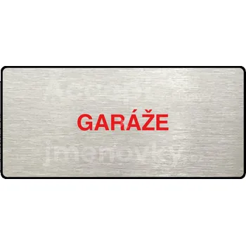 Informační tabulka Stříbrný&nbsp;piktogram "GARÁŽE" s červeným textem a rámečkem&nbsp;-