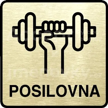 Informační tabulka Zlatý piktogram "posilovna" s černým&nbsp;textem a rámečkem&nbsp;-