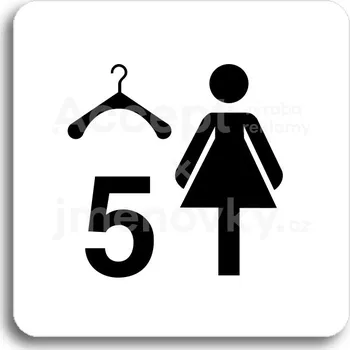 Informační tabulka Bílý piktogram "šatna ženy 5" s černým textem bez rámečku&nbsp;-