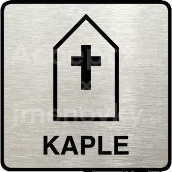 Informační tabulka Stříbrný piktogram "kaple" s černým&nbsp;textem a rámečkem&nbsp;-