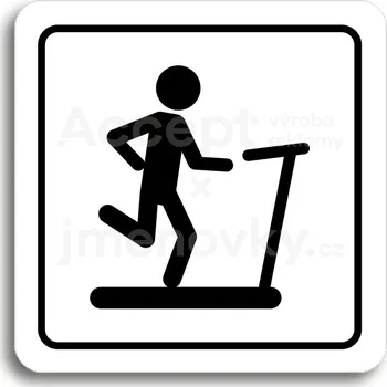 Informační tabulka Bílý piktogram "fitness VII" s černým textem a rámečkem -