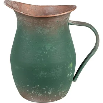 Zelená kovová dekorační konev s patinou Dirkluc II – 19x13x19 cm