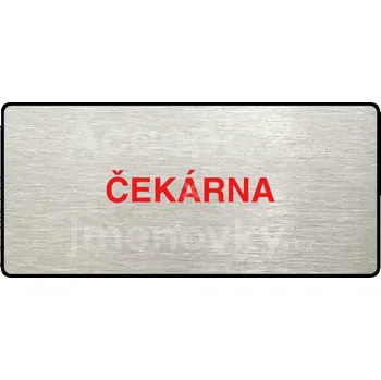 Informační tabulka Stříbrný&nbsp;piktogram "ČEKÁRNA" s červeným textem a rámečkem&nbsp;-