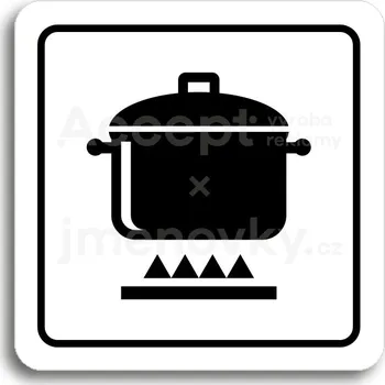 Informační tabulka Bílý piktogram "kuchyň III" s černým textem a rámečkem&nbsp;-