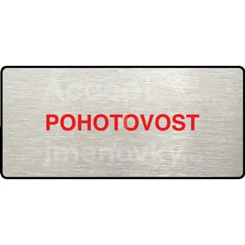 Informační tabulka Stříbrný piktogram "POHOTOVOST" s červeným textem a rámečkem -
