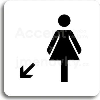 Informační tabulka Bílý piktogram "WC ženy vlevo dolů" s černým textem bez rámečku&nbsp;-