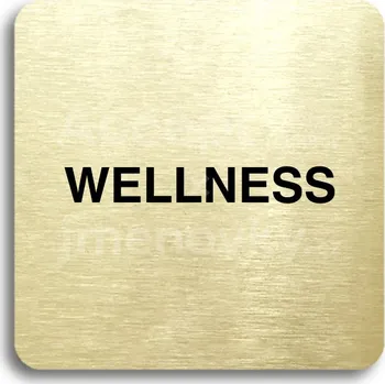 Informační tabulka Zlatý piktogram "wellness" s černým&nbsp;textem bez rámečku&nbsp;-