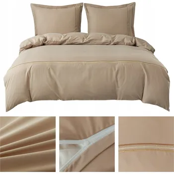 Povlečení Povlečení 200x220 3 Č. povlečení 70x80 hladké s VÝŠIVKOU Lumera komplet BÉŽOVÁ