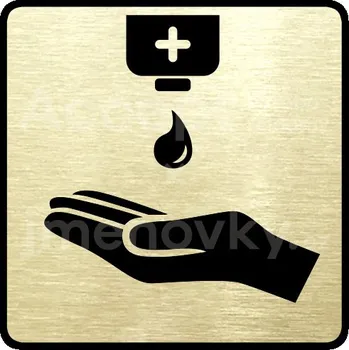 Informační tabulka Zlatý piktogram "dezinfekce IX" s černým&nbsp;textem a rámečkem&nbsp;-