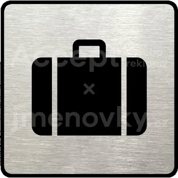 Značení Stříbrný piktogram "úschovna zavazadel" s černým textem a rámečkem -