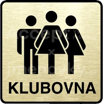 Informační tabulka Zlatý piktogram "klubovna V" s černým textem a rámečkem -