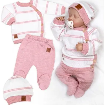 Kojenecká souprava Baby Nellys Pletená sada pro miminko s jemným proužkem 3D, lux - růžová, bílá Velikost koj oblečení: 56 (1-2m)