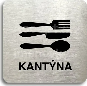Informační tabulka Stříbrný piktogram "kantýna II" s černým textem bez rámečku -