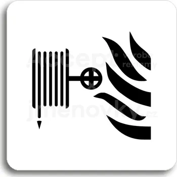 Informační tabulka Bílý piktogram "požární hadice" s černým textem bez rámečku - 80 x 80 mm