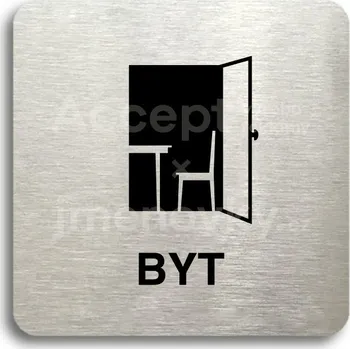Informační tabulka Stříbrný piktogram "byt" s černým textem bez rámečku -