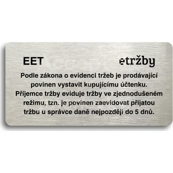 Značení Stříbrný piktogram "EET - zjednodušený režim" s černým&nbsp;textem bez rámečku -
