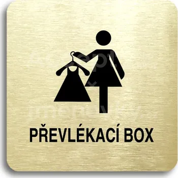 Informační tabulka Zlatý piktogram "převlékací box V" s černým&nbsp;textem bez rámečku&nbsp;-