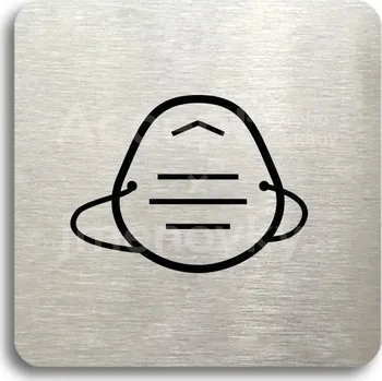 Informační tabulka Stříbrný piktogram "respirátor" s černým textem bez rámečku - 80 x 80 mm