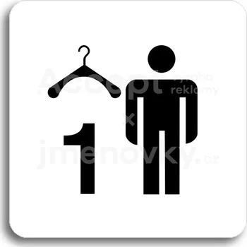 Značení Bílý piktogram "šatna muži 1" s černým textem bez rámečku -