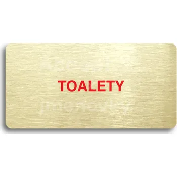 Značení Zlatý piktogram "TOALETY" s červeným textem bez rámečku -