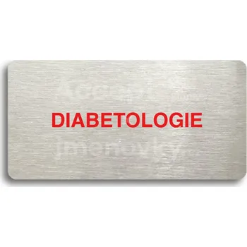 Informační tabulka Stříbrný piktogram "DIABETOLOGIE" s červeným textem bez rámečku - 160 x 80 mm