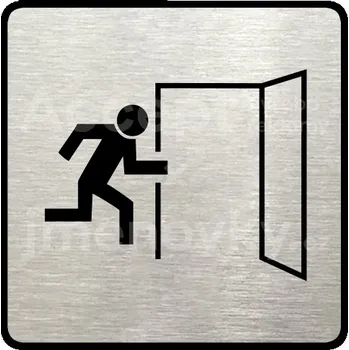 Informační tabulka Stříbrný piktogram "nouzový východ V" s černým&nbsp;textem a rámečkem&nbsp;-
