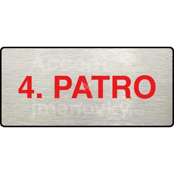 Informační tabulka Stříbrný&nbsp;piktogram "4. PATRO" s červeným textem a rámečkem&nbsp;-