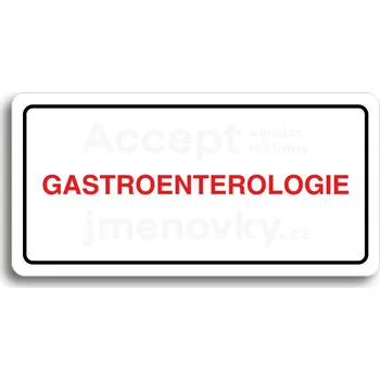 Informační tabulka Bílý piktogram "GASTROENTEROLOGIE" s červeným textem a rámečkem&nbsp;-