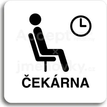 Informační tabulka Bílý piktogram "čekárna III" s černým textem bez rámečku - 80 x 80 mm